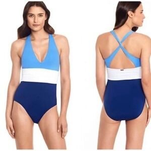 Lauren Ralph Lauren L119612 Women's Colorblock One Piece Swimsuit Size 8 Summer